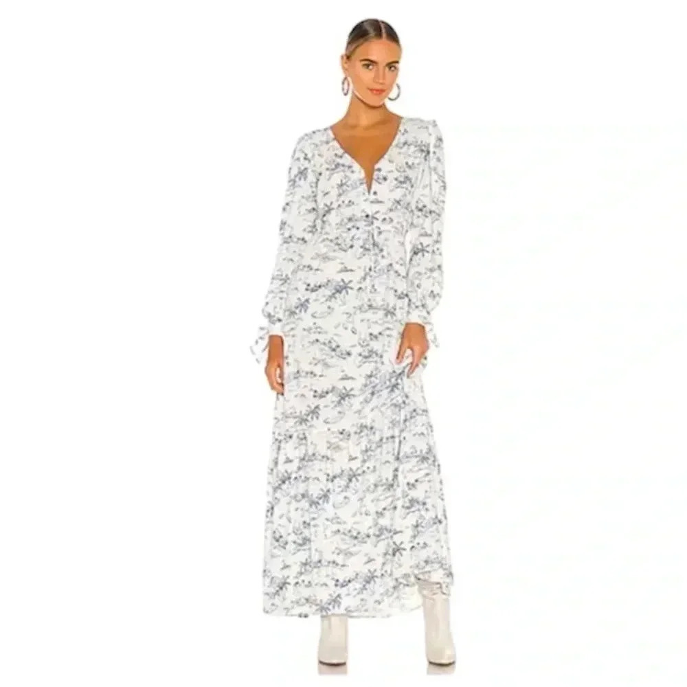NWT Boamar Blue White Zain Village Blue Maxi Dress, Size Extra Small/Small